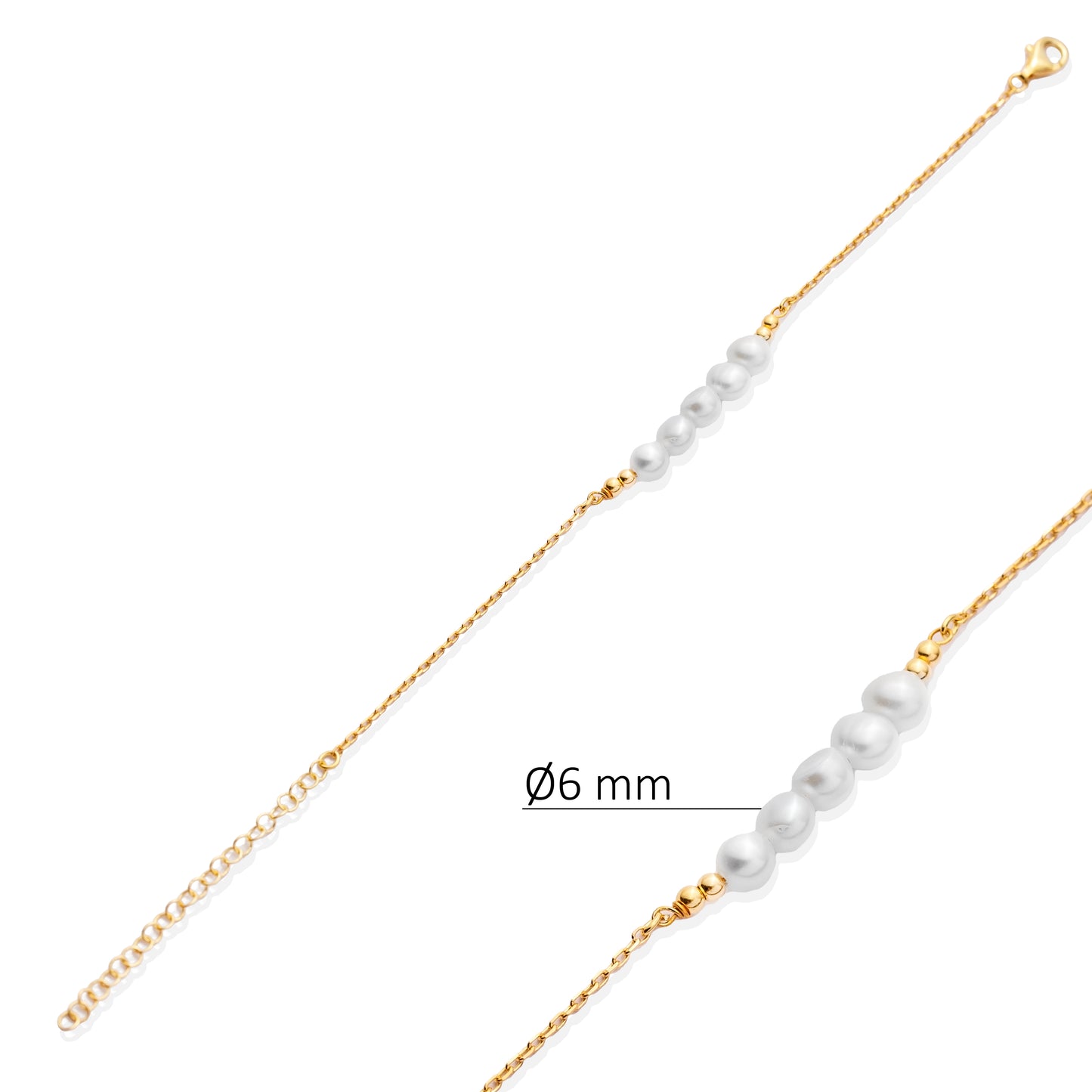 Handcrafted Sterling Silver Pearl Bracelet - Gold Plated