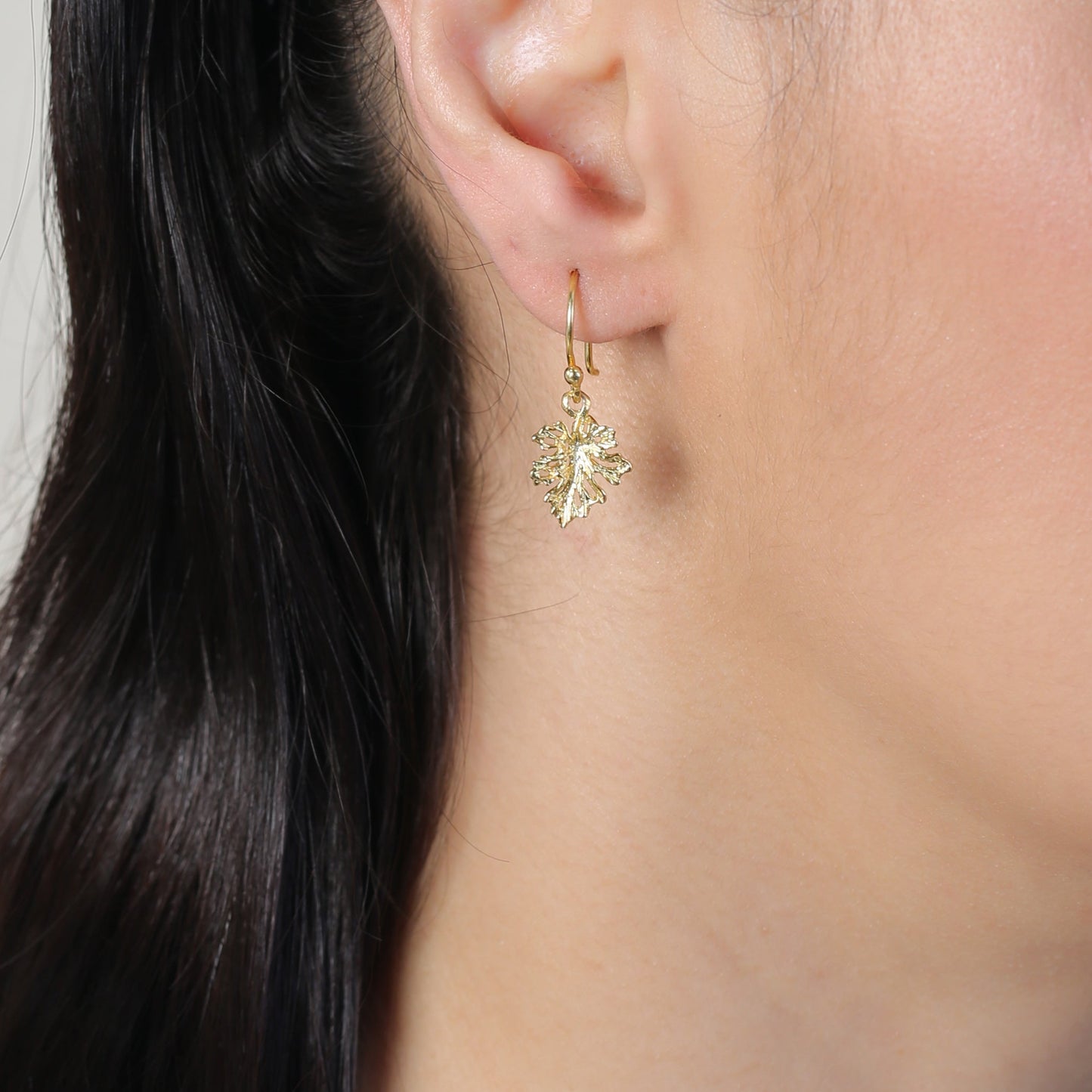 Handcrafted Sterling Silver Leaf Vintage Hook Earrings - 22k Gold Plated