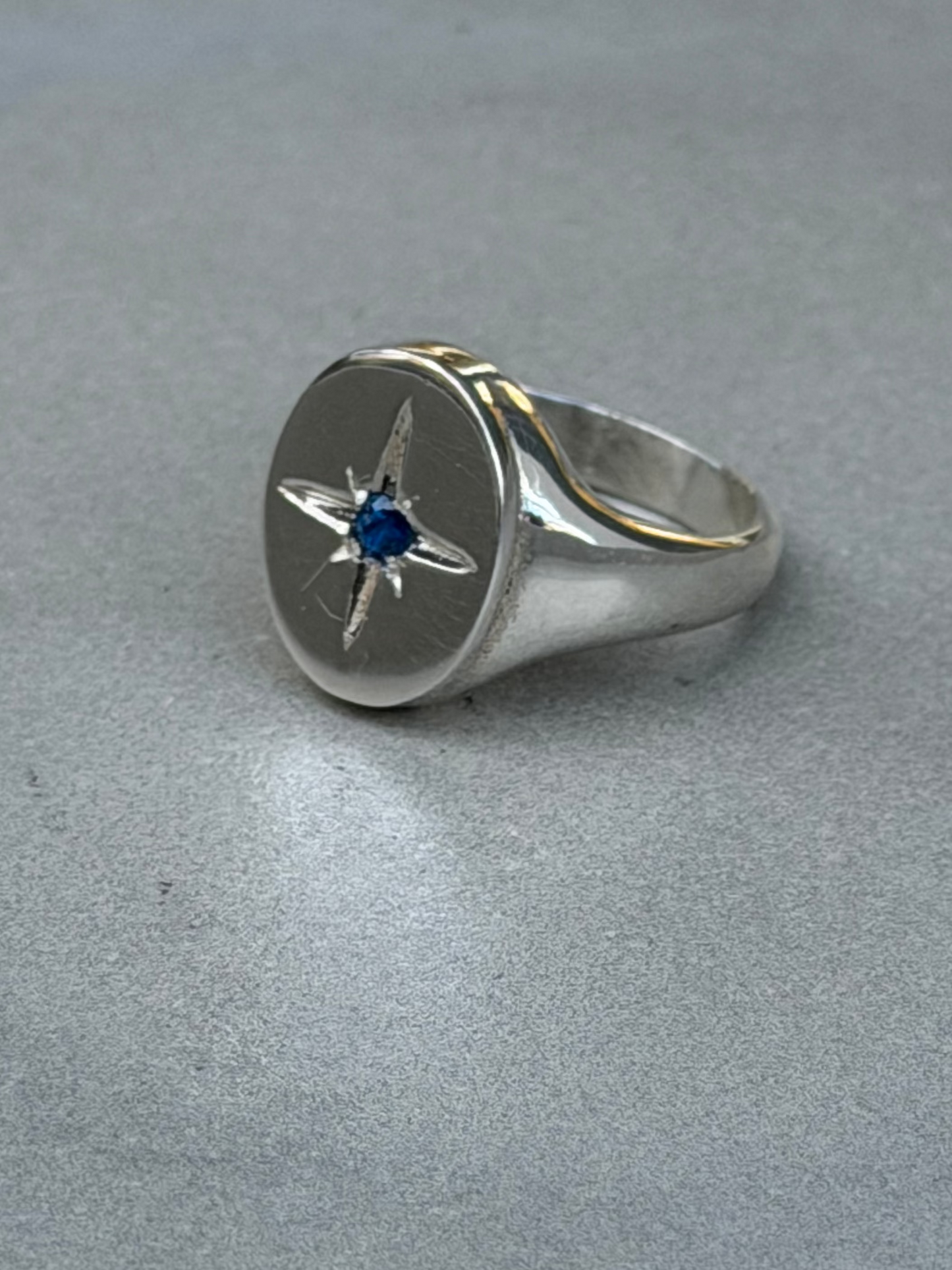 Handcrafted Sterling Silver Star Design Sapphire Ring