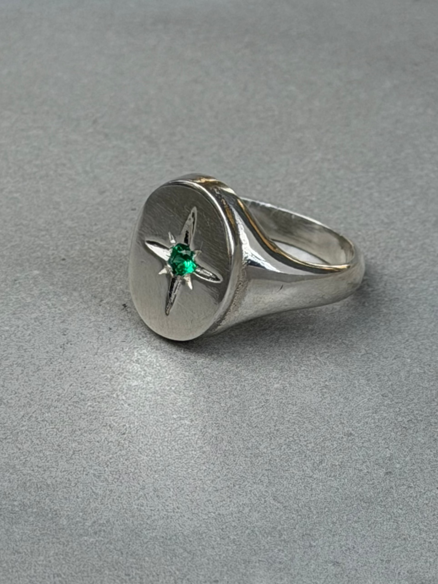 Handcrafted Sterling Silver Star Design Emerald Ring