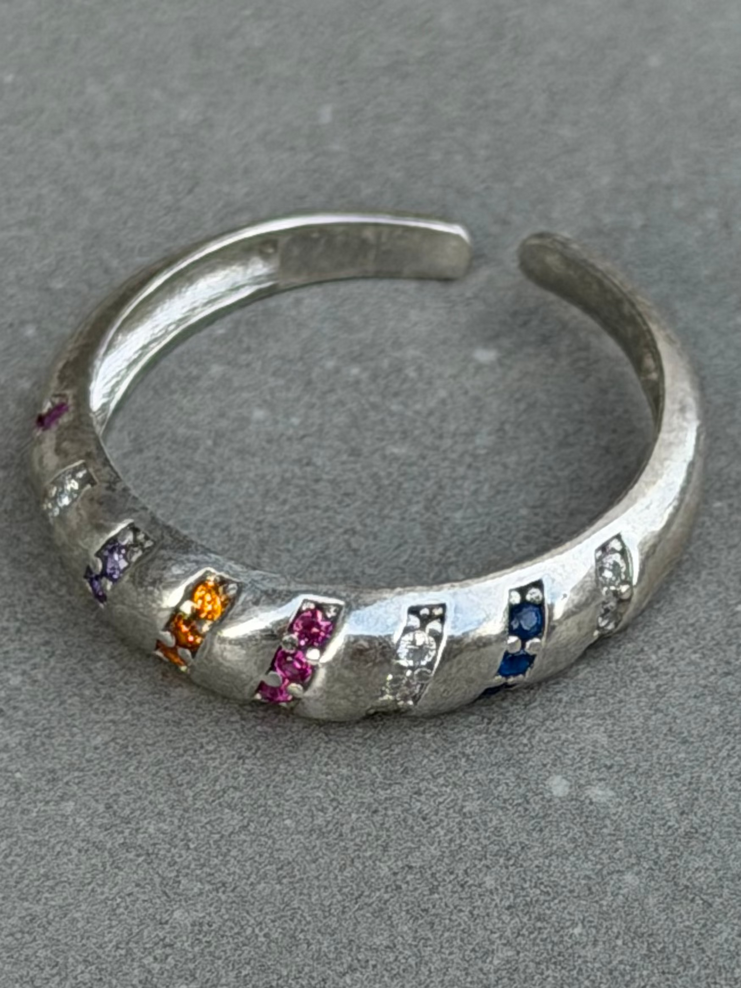 Multi Color Stone Sterling Silver Ring