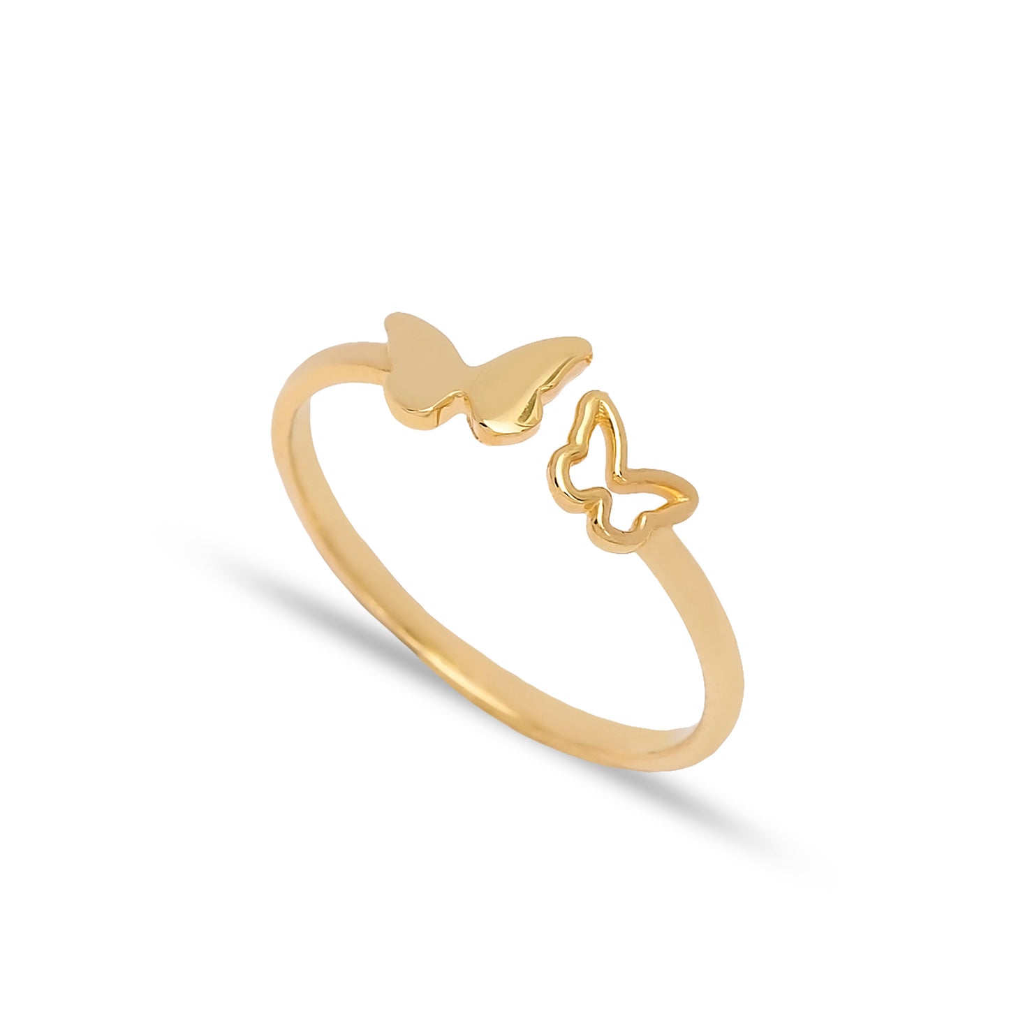 Handcrafted Dual Butterfly Sterling Silver Ring - Gold Plated
