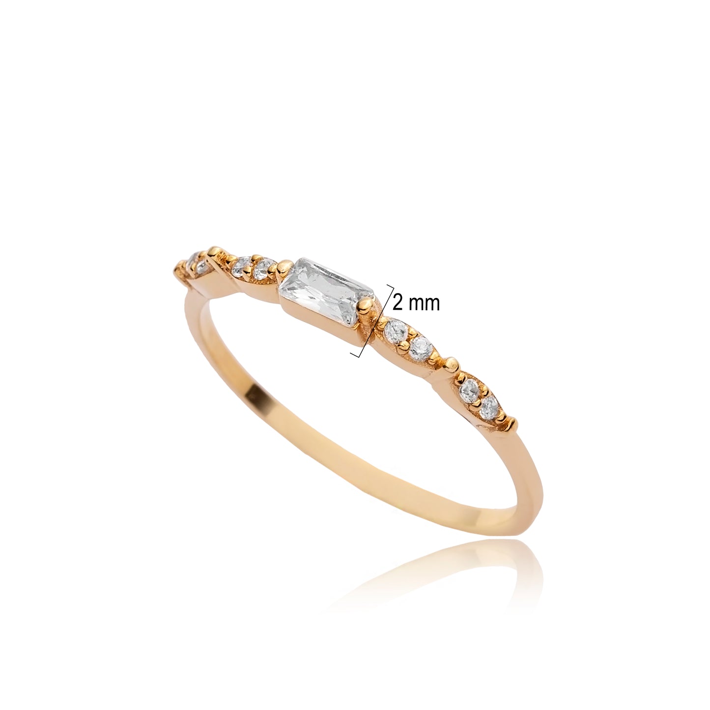 Handcrafted Tiny Cubic Zirconia Stone Sterling Silver Ring - Gold Plated