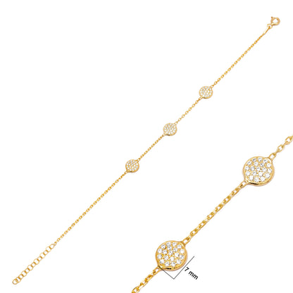 Handcrafted Sterling Silver Radiant Round-Cut Zircon Charm Bracelet