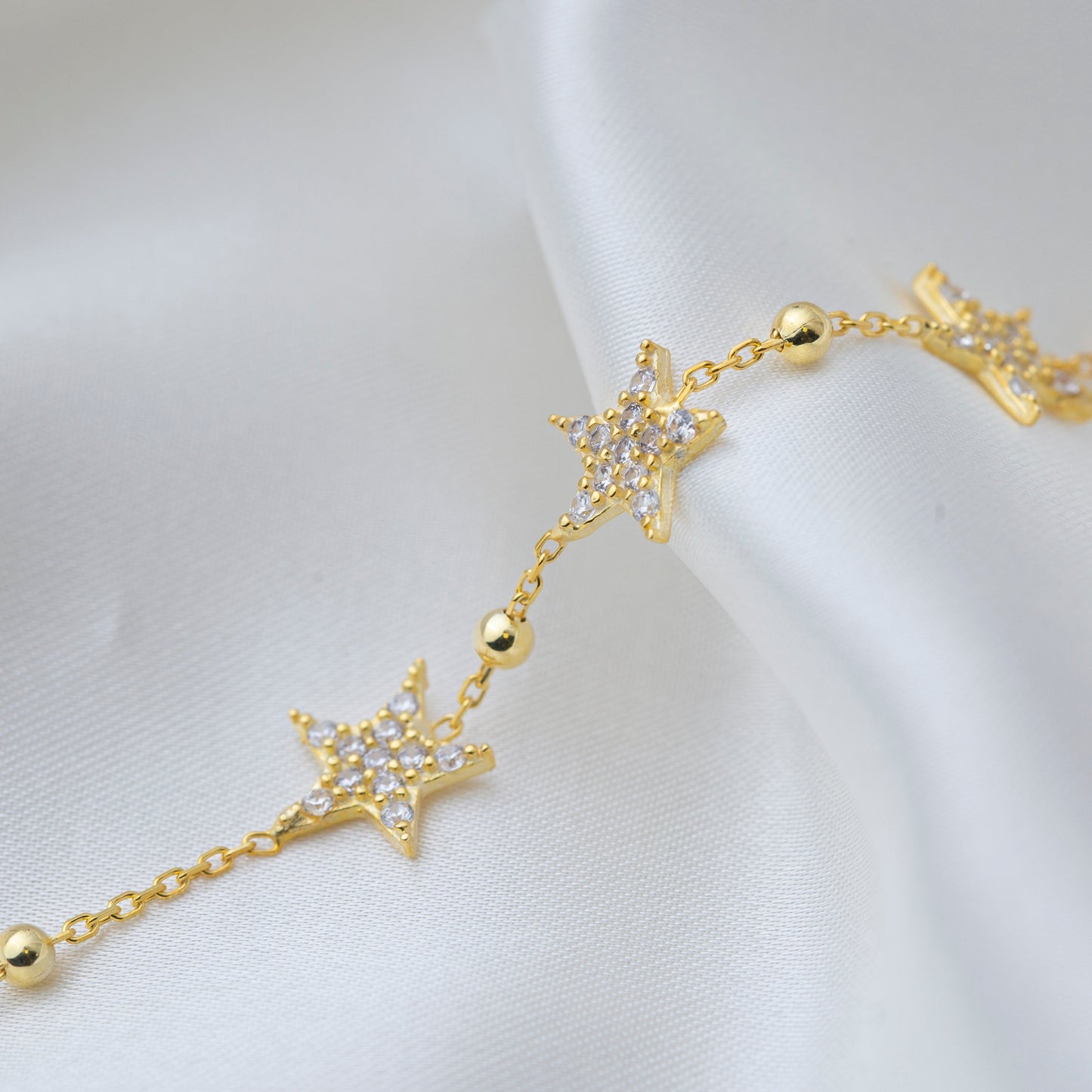 Handcrafted Sterling Silver Sparkling Star Charm Bracelet