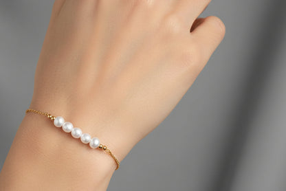 Handcrafted Sterling Silver Pearl Bracelet - Gold Plated