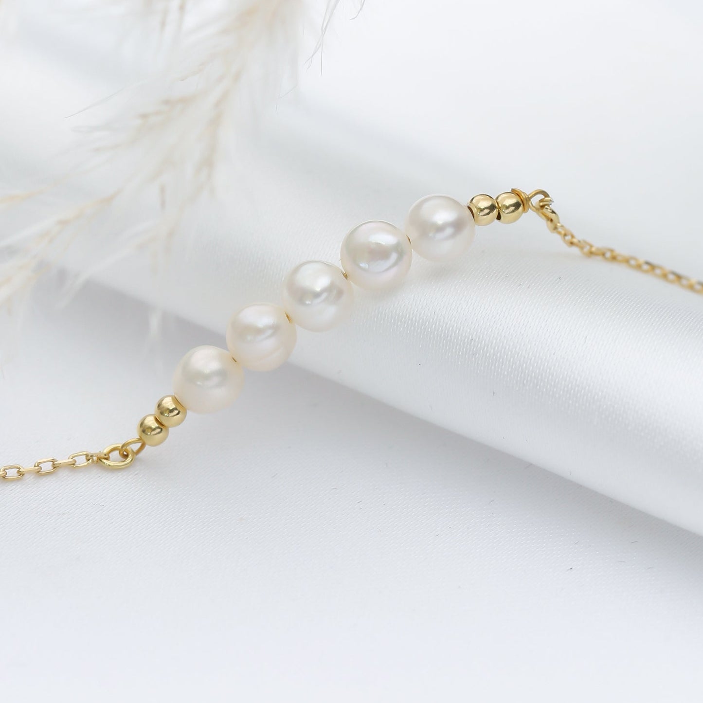 Handcrafted Sterling Silver Pearl Bracelet - Gold Plated