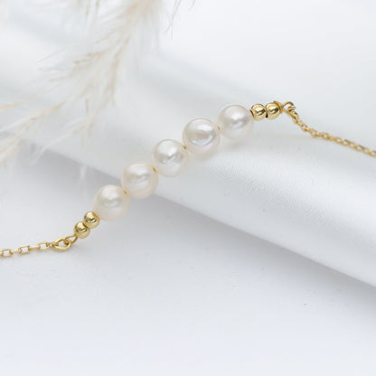 Handcrafted Sterling Silver Pearl Bracelet - Gold Plated