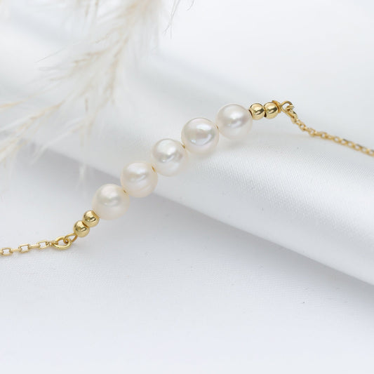 Handcrafted Sterling Silver Pearl Bracelet - Gold Plated