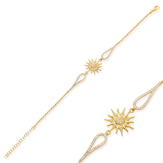 Handcrafted Sterling Silver Sun Design Charm Bracelet