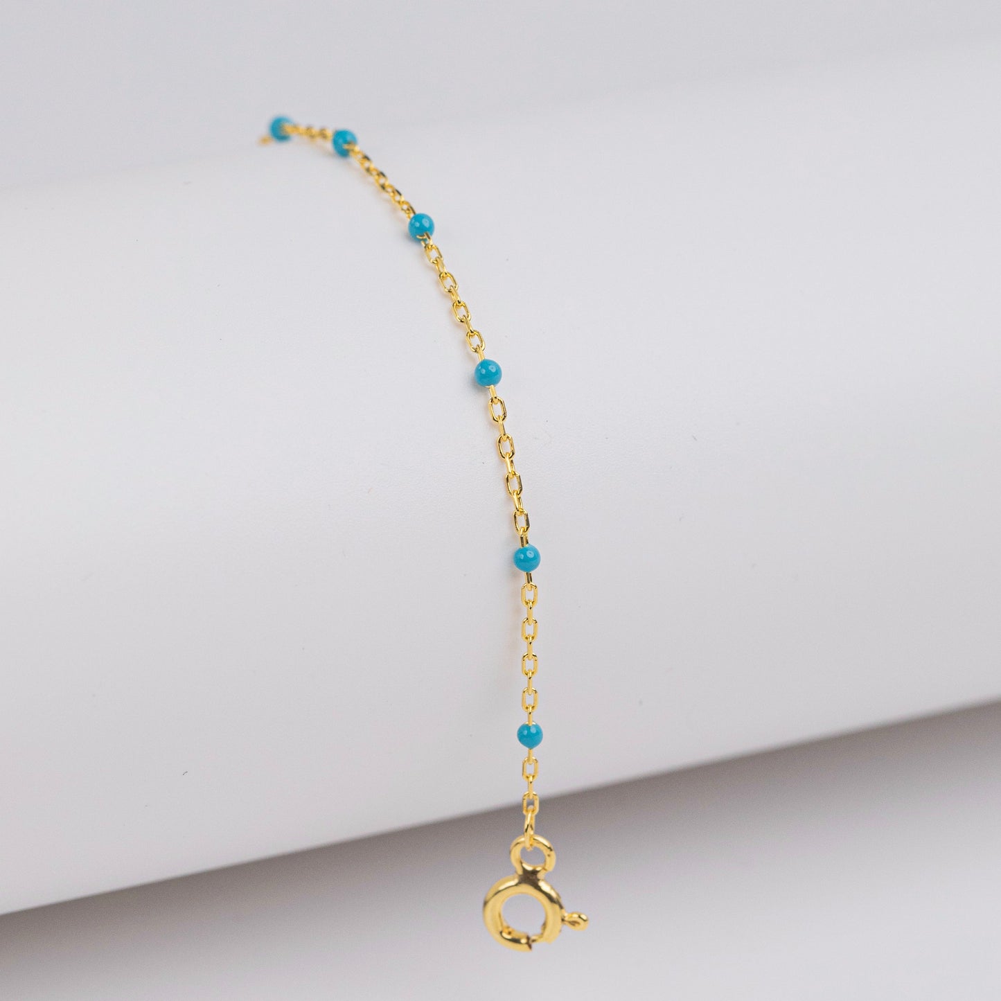 Handcrafted Sterling Silver Bracelet with Turquoise Color Enamel - Gold Plated