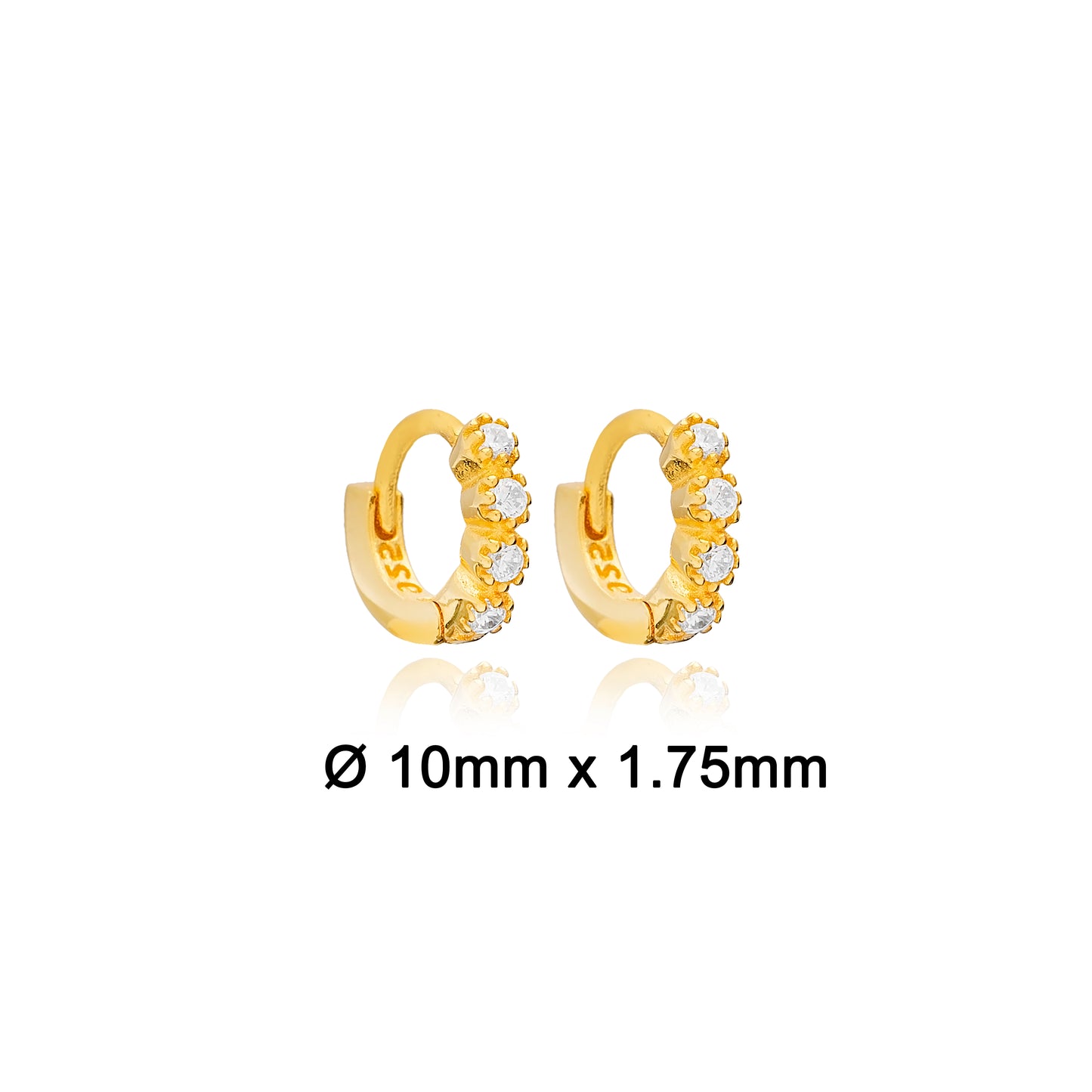 Handcrafted Sterling Silver Zircon Stone 10 mm Cartilage Earrings - Gold Plated