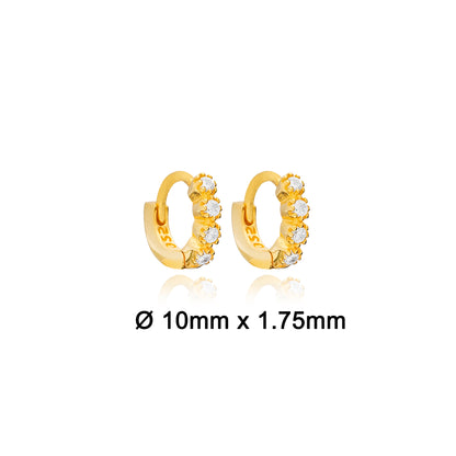Handcrafted Sterling Silver Zircon Stone 10 mm Cartilage Earrings - Gold Plated