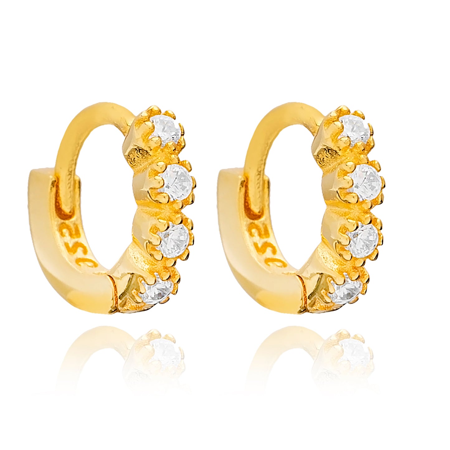 Handcrafted Sterling Silver Zircon Stone 10 mm Cartilage Earrings - Gold Plated