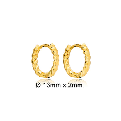 Handcrafted Sterling Silver Twisted 13 mm Hoop Earrings - Gold Plated