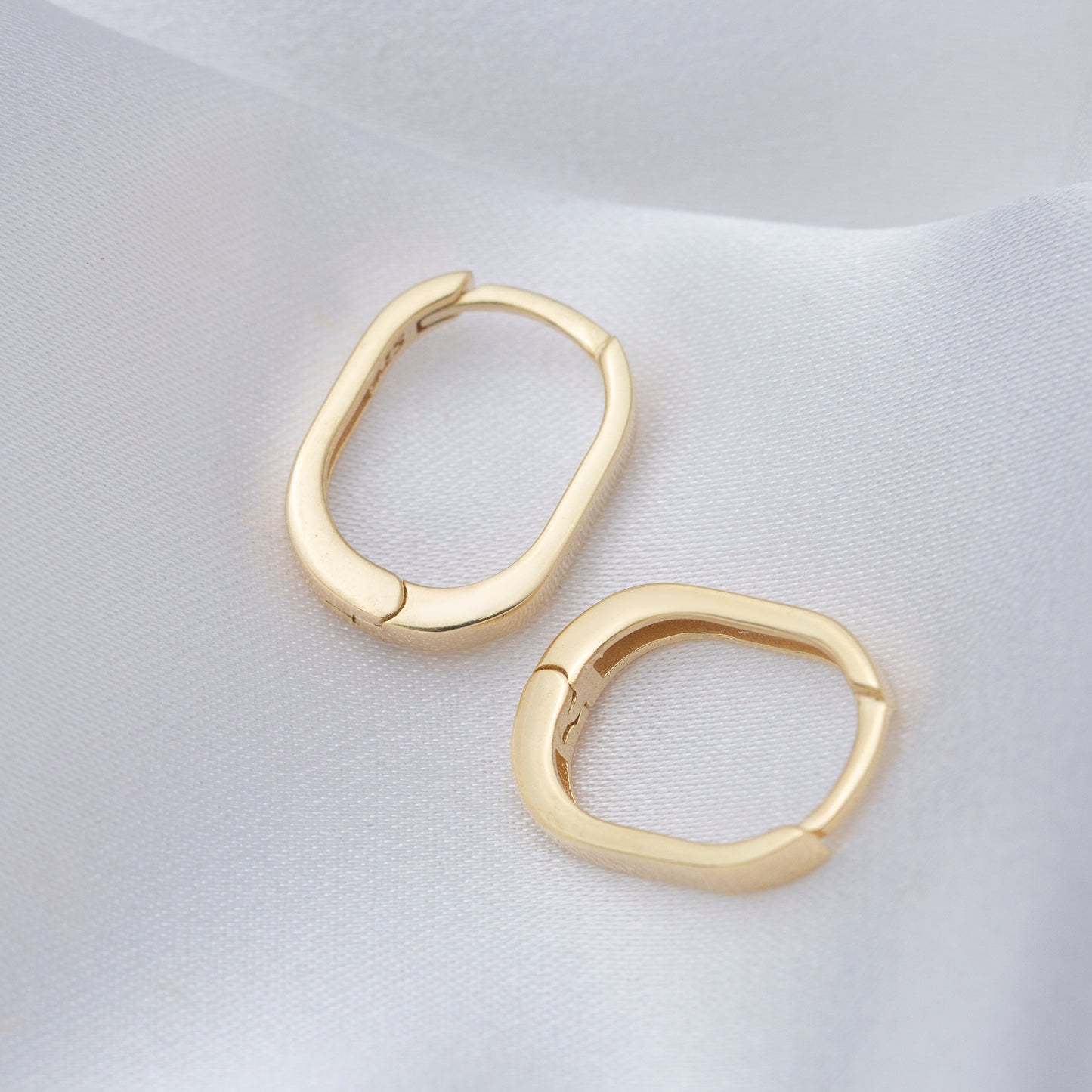 Handcrafted Sterling Silver Oval Plain Hoop Earrings - Gold Plated