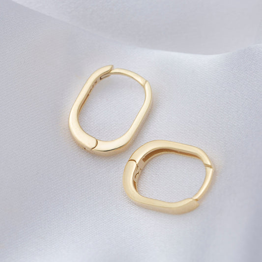 Handcrafted Sterling Silver Oval Plain Hoop Earrings - Gold Plated