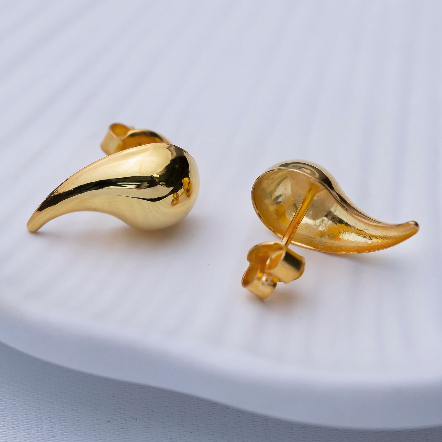 Handcrafted Sterling Silver Stud Earrings - Gold Plated