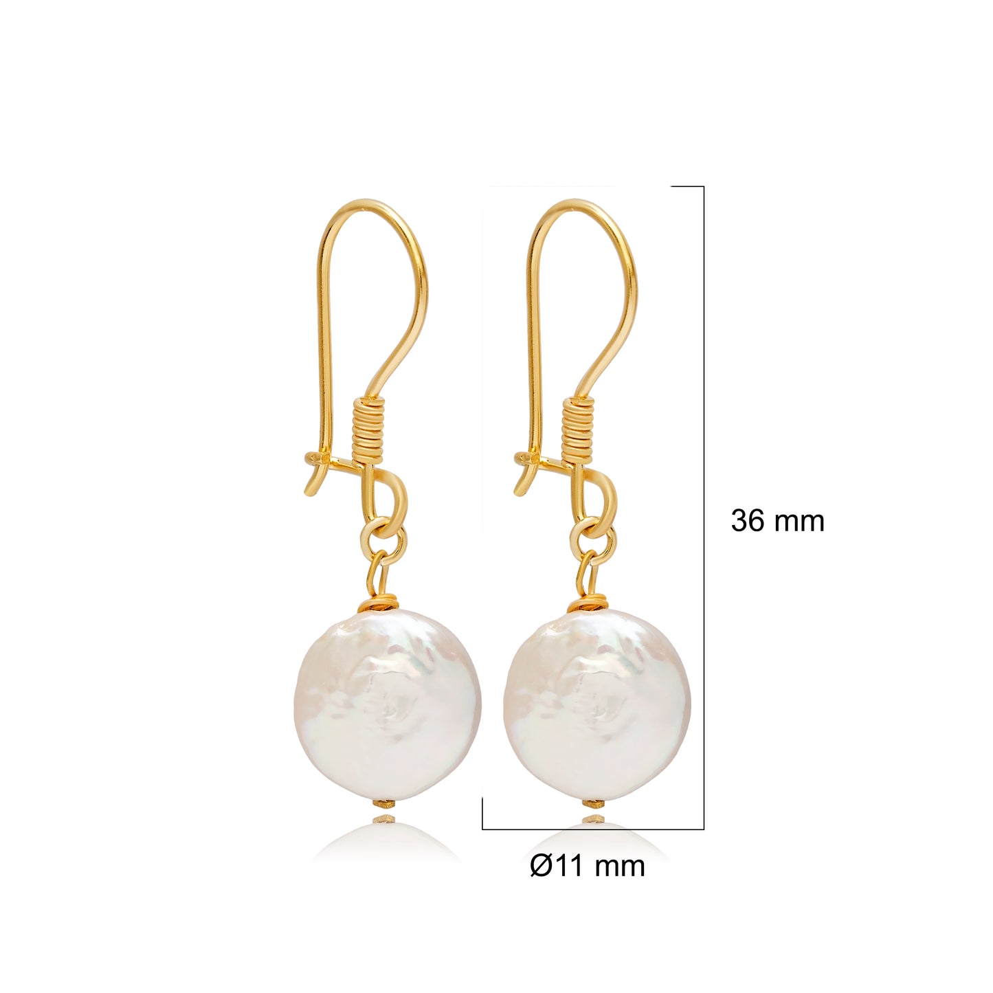 Handcrafted Sterling Silver Round Pearl Hook Earrings - Gold Plated