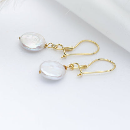 Handcrafted Sterling Silver Round Pearl Hook Earrings - Gold Plated