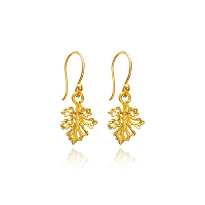 Handcrafted Sterling Silver Leaf Vintage Hook Earrings - 22k Gold Plated