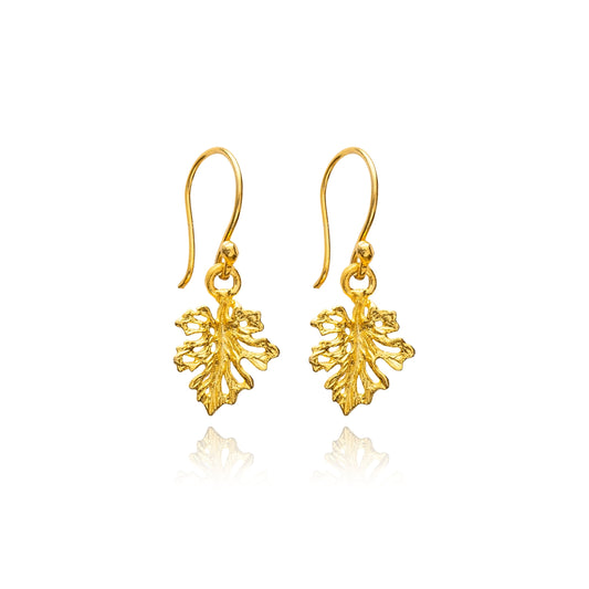 Handcrafted Sterling Silver Leaf Vintage Hook Earrings - 22k Gold Plated