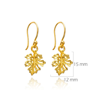 Handcrafted Sterling Silver Leaf Vintage Hook Earrings - 22k Gold Plated
