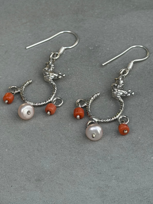 Handcrafted Sterling Silver Earring Coral & Pearl
