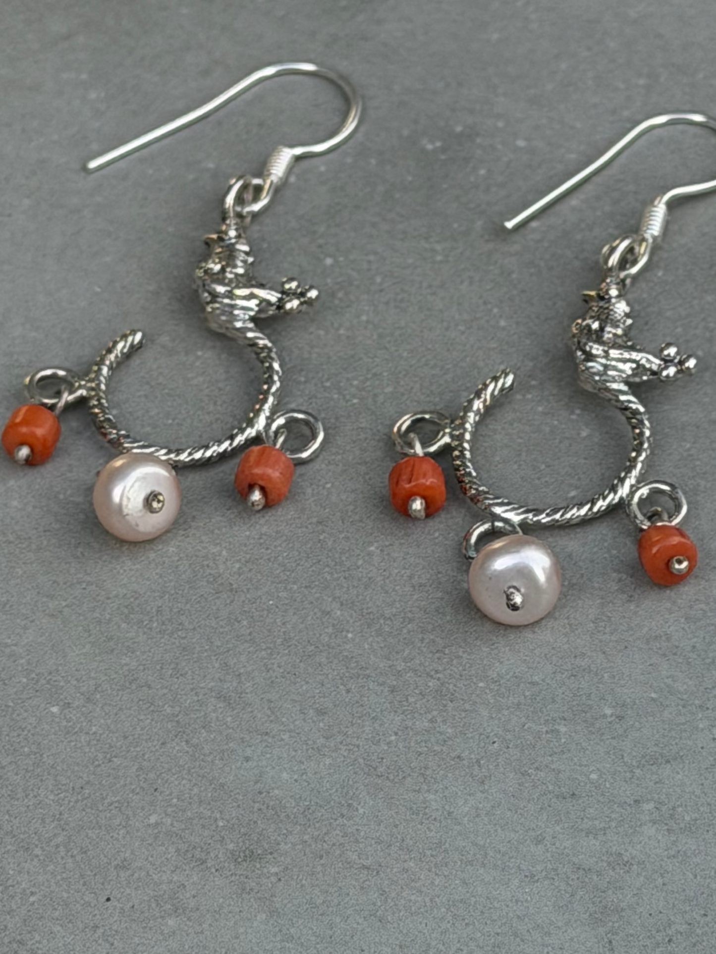Handcrafted Sterling Silver Earring Coral & Pearl