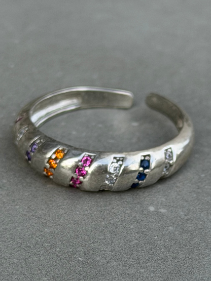 Multi Color Stone Sterling Silver Ring