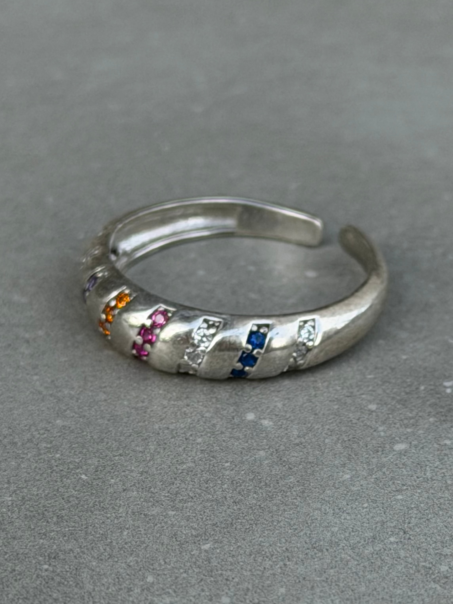 Multi Color Stone Sterling Silver Ring