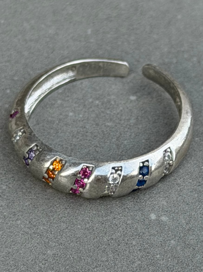 Multi Color Stone Sterling Silver Ring