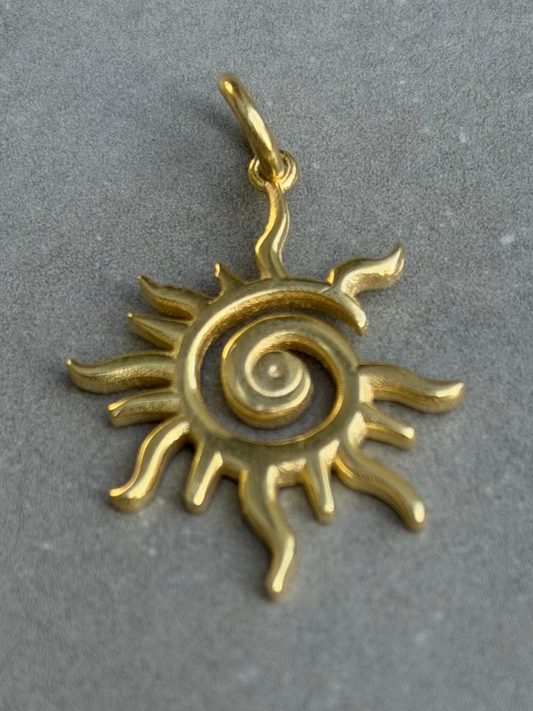 30 mm Sun Design Sterling Silver Pendant Gold Plated
