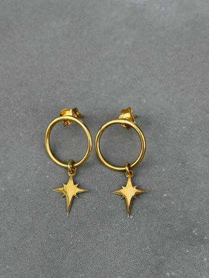 25 mm Star Charm Hoop Sterling Silver Earrings - Gold Plated