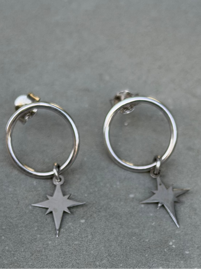 25 mm Star Charm Hoop Sterling Silver Earrings
