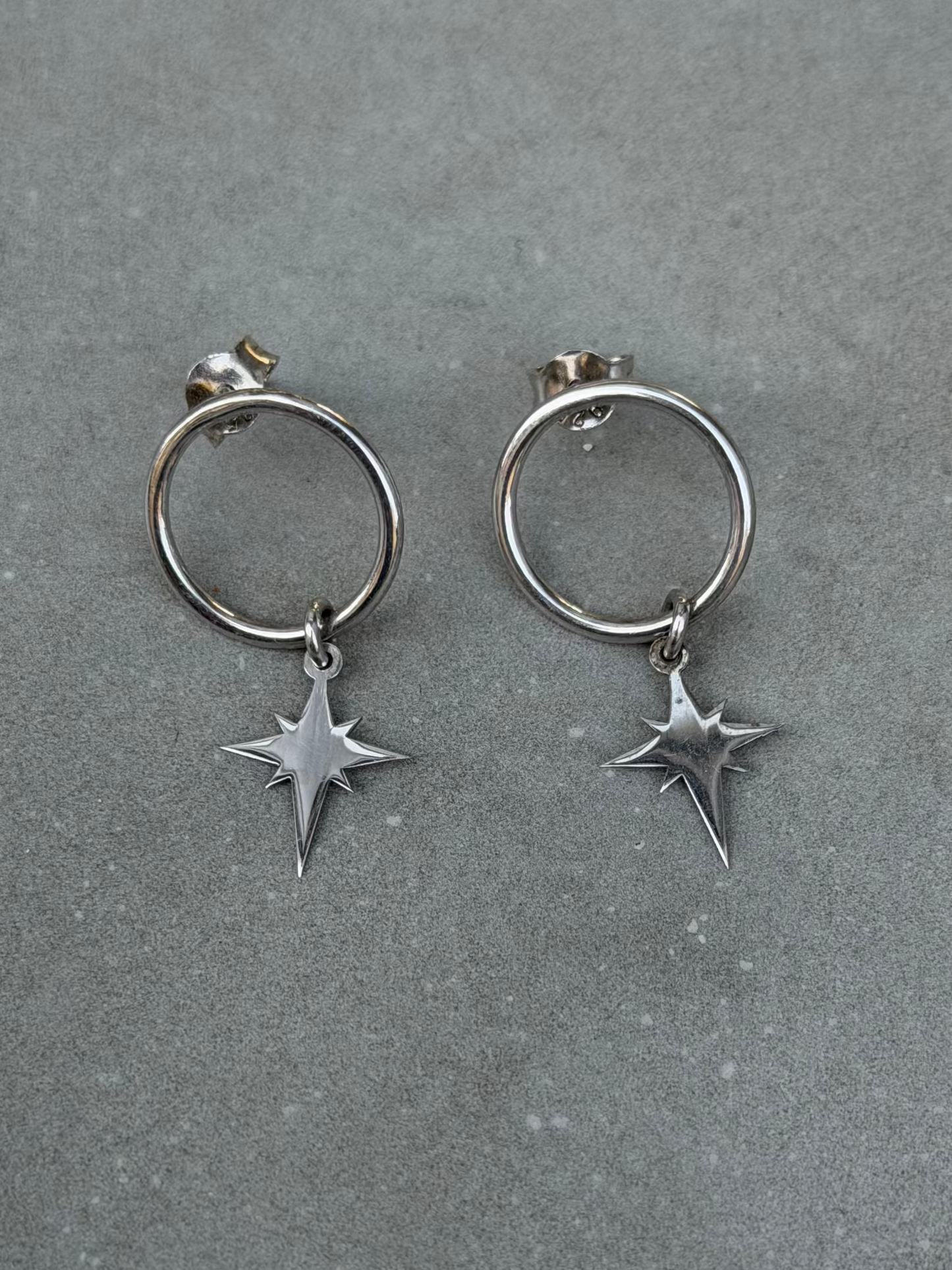 25 mm Star Charm Hoop Sterling Silver Earrings