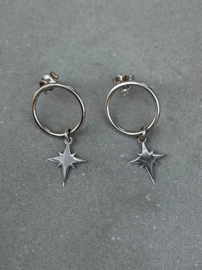 25 mm Star Charm Hoop Sterling Silver Earrings