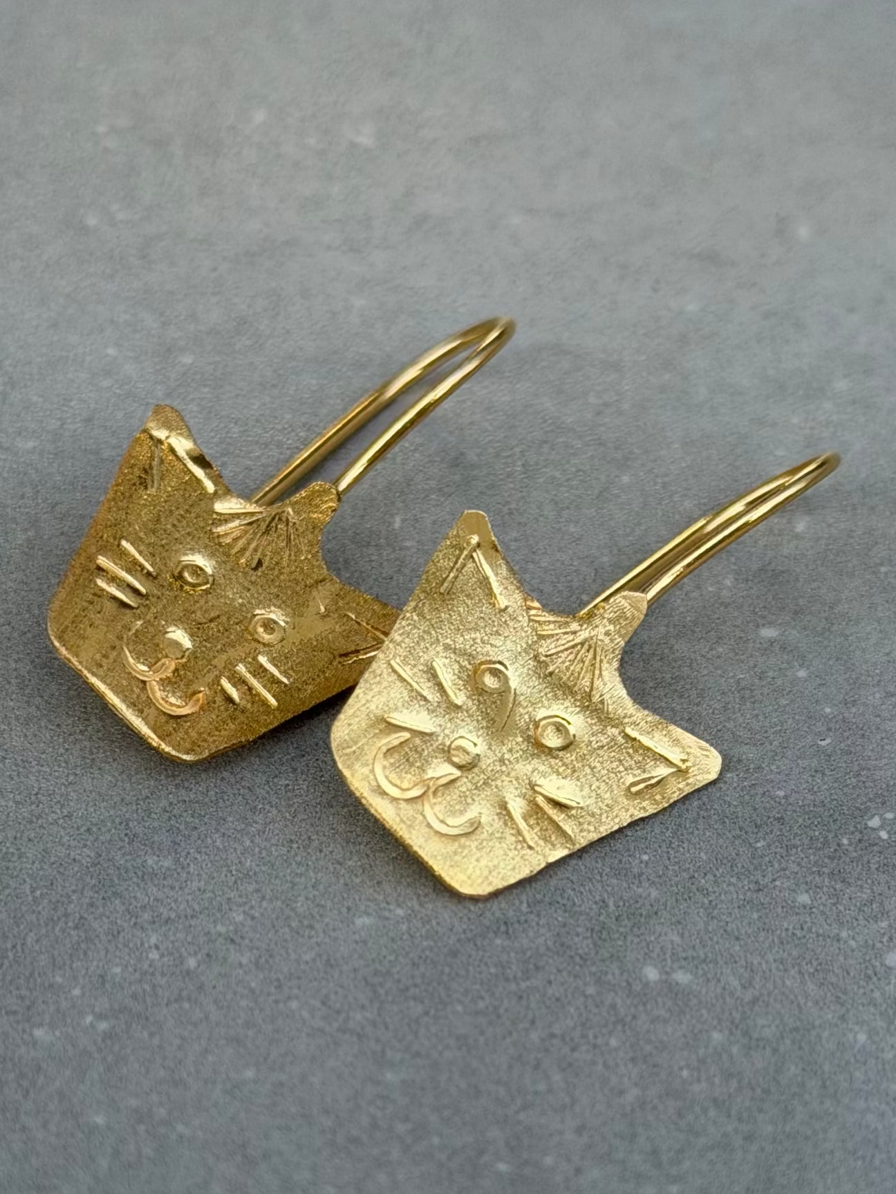 Handcrafted Sterling Silver Cat Face Design Earrings – 18k Gold Plated