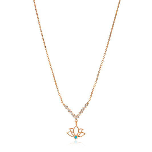 Handcrafted Sterling Silver Turquoise Stone Lotus Design Necklace