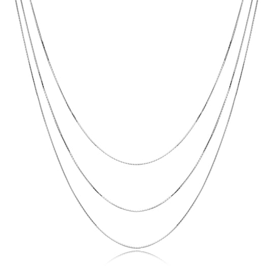 Handcrafted Sterling Silver Triple Layered Snake Chain Design Necklace
