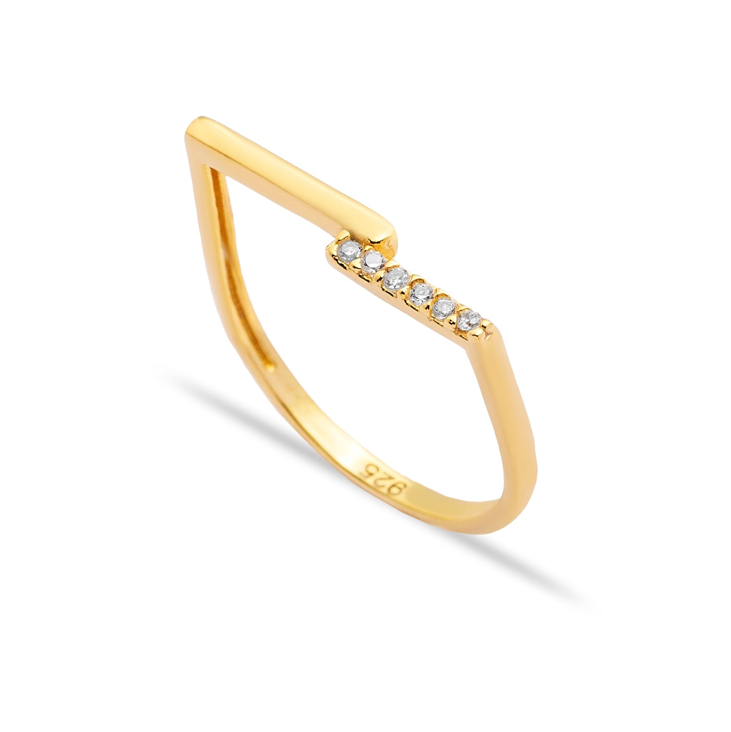Handcrafted Thin Zircon Stone Cluster Sterling Silver Ring - Gold Plated