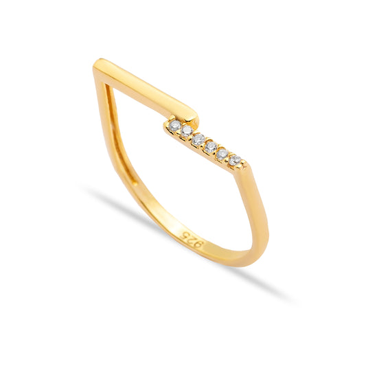 Handcrafted Thin Zircon Stone Cluster Sterling Silver Ring - Gold Plated