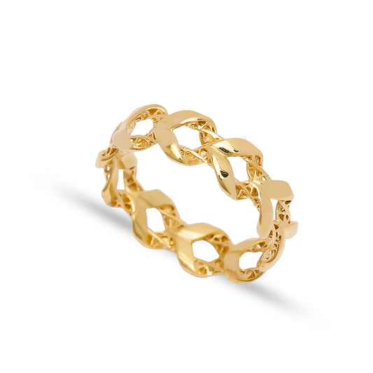 Handcrafted Chain Shape Plain Sterling Silver Ring - Gold Plated