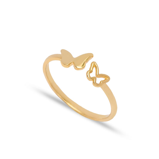 Handcrafted Dual Butterfly Sterling Silver Ring - Gold Plated