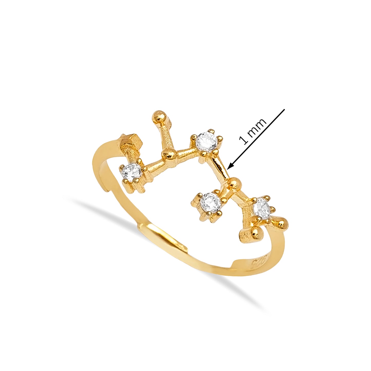 Handcrafted Sagittarius Zodiac Adjustable Sterling Silver Ring - Gold Plated
