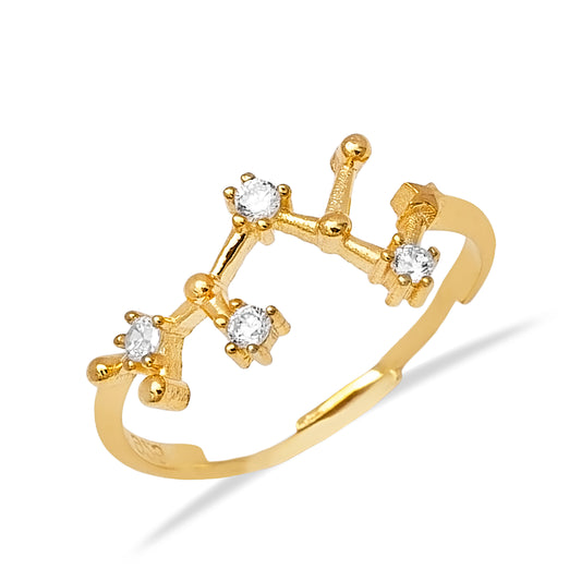 Handcrafted Sagittarius Zodiac Adjustable Sterling Silver Ring - Gold Plated