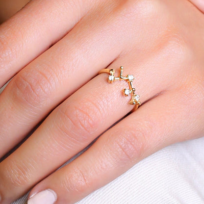 Handcrafted Sagittarius Zodiac Adjustable Sterling Silver Ring - Gold Plated