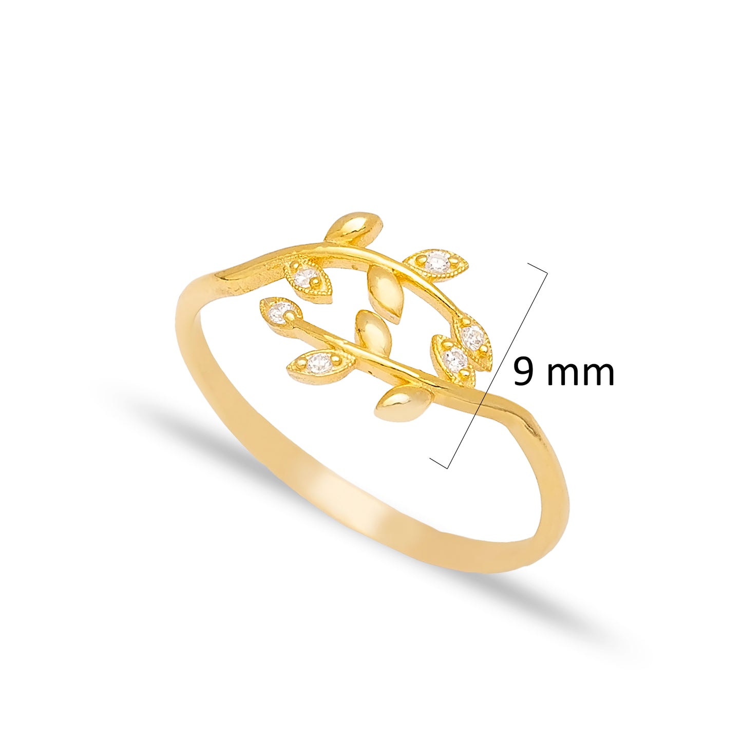Handcrafted Elegant Leaf Design Adjustable Sterling Silver Ring - Gold Plated