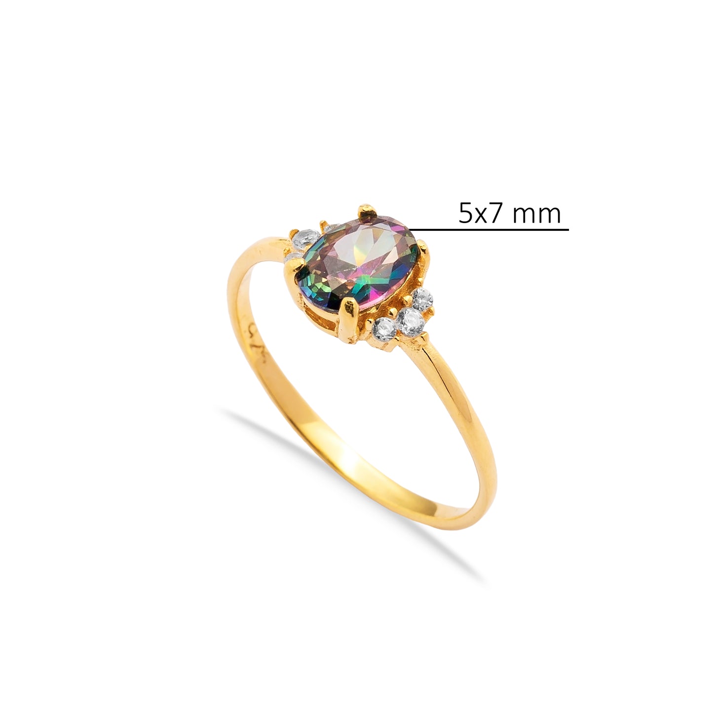 Handcrafted Mystic Topaz Oval Sterling Silver Ring - Gold Plated