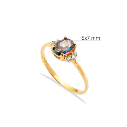 Handcrafted Mystic Topaz Oval Sterling Silver Ring - Gold Plated
